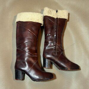 Vintage Leather Boots Late 60’s-70’s Chunky Heel Shearling Cuff Size 7 USA